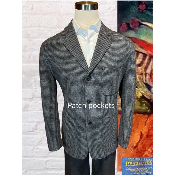 Pendleton 42R Gray Flanel Plaid Patch Pockets Action Back Blazer Sport Jacket - Picture 7 of 15